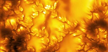 The highest-resolution image of the Sun’s surface (photosphere) ever captured, taken at 416 nm by the Inouye Solar Telescope; it reveals deformed boundaries of magnetic elements and ultra-fine scale stripes, both associated with Kelvin-Helmholtz instability. Image credit: NSF / NSO / AURA / MPS.