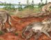 Life reconstruction of a group of Chiniquodon theotonicus individuals, a pregnant female (left) as well as a female (right) breastfeeding few, relatively large neonates. Image credit: María de los Ángeles Miceli Baro.