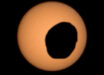 This image of Phobos in front of the Sun was captured by Perseverance’s Mastcam-Z camera on August 12, 2026. Image credit: NASA / JPL-Caltech / ASU / MSSS / SSI.