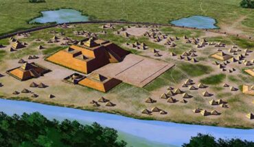 An artist’s conception of Etowah, a Mississippian culture site located on the banks of the Etowah River in Bartow County, Georgia. Image credit: Herb Roe / Sci.News.
