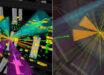 Candidate event displays of double-Higgs boson production as recorded by ATLAS (left) and CMS (right). Image credit: CERN.