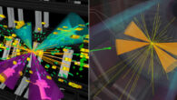 Candidate event displays of double-Higgs boson production as recorded by ATLAS (left) and CMS (right). Image credit: CERN.