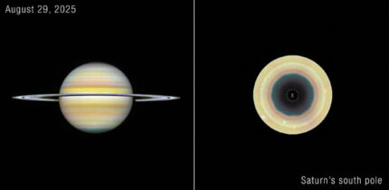These Hubble images show Saturn and the gas giant’s southern pole with its 10-sided atmospheric wave. Image credit: NASA / ESA / STScI / Agustin Sánchez-Lavega, UPV / Amy Simon, NASA’s Goddard Space Flight Center / Michael Wong, UC Berkeley / Alyssa Pagan.