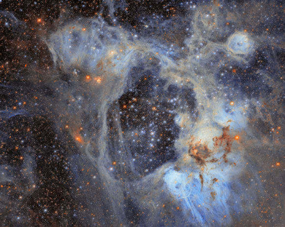 This Hubble image shows the emission nebula LHA 120-N44. Image credit: NASA / ESA / Hubble / D. Gouliermis.