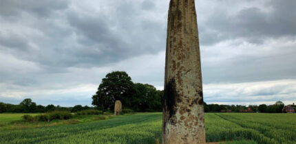 The Devil’s Arrows, the three towering gritstone megaliths on the western outskirts of Boroughbridge, Yorkshire, the United Kingdom. Image credit: Curtin University.