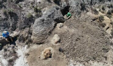The Tyrannosaurus rex trackway in the Hell Creek Formation in North Dakota, the United States. Image credit: Kent Hups.