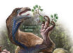 Life reconstruction of Jehol therizinosaurians, illustrating variation in body size, skeletal proportions and inferred ecological strategies among species (from bottom to top): Lingyuanosaurus sihedangensis is shown in a posture suggesting greater cursoriality; Jianchangosaurus yixianensis is depicted engaging in lingual-assisted feeding, consistent with its robust hyoid apparatus; Beipiaosaurus inexpectus exhibits a robust, less cursorial bauplan; and Kayrasaurus changliensis is reconstructed browsing on higher vegetation, reflecting its larger body size and inferred feeding strategy. Image credit: Kōhei Futaka.