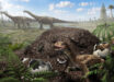 Titanosaur hatchlings emerging from a nest in the Cretaceous of Patagonia, Argentina. Image credit: Masato Hattori.