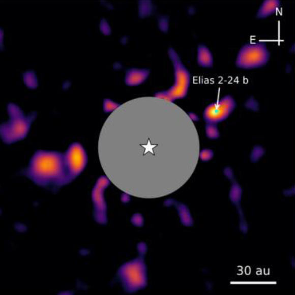 Keck image of the young exoplanet Elias 2-24b taken on June 21, 2018. Image credit: Bernardi et al., doi: 10.3847/2041-8213/ae9bb6.