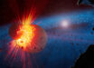 The types of collisions within young stellar systems known as extreme debris disks are relevant to scientists’ understanding of our own Solar System, which is thought to have undergone similar impact events that created our Moon and shaped Earth’s initial state. Image credit: NASA / ESA / CSA / Joseph Olmsted, STScI.