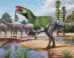 Artists’ rendition of Invictibellatrix amberina with contemporary fauna in the lower part of the Wessex Formation. Image credit: Sergey Krasovskiy / Pedro Salas.