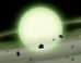 The cool white dwarf WD J1330+6435 has accreted sodium-rich rocky material from its planetary system into its atmosphere; the immense atmospheric density causes the sodium to absorb light over broad range of yellow, orange, and red wavelengths, giving the WD J1330+6435 a ghostly green appearance. Image credit: Mark A. Garlick / University of Warwick.