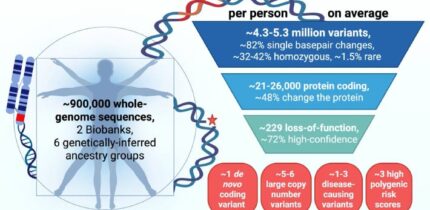 The average human genome contains 4.3-5.3 million variants, of which 1.5% are rare. Image credit: Wright et al., doi: 10.1186/s13073-026-01792-x.